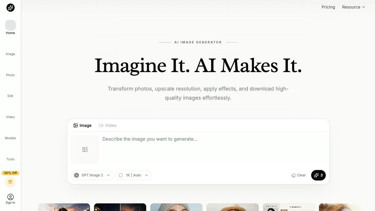 AI Imagine interface with image generation and creative editing tools